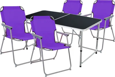Produktbild von 5-teiliges Campingmöbel Set Black Alu 120x60x58/70cm lila