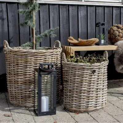Produktbild von Natur Rattankorb BAKUL rund Grey 40cm Pflanzkorb Inlay Griffe