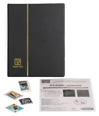 Imagen del producto de Stempelalbum mit 100 Taschen, 40 schwarze Kunstlederseiten, gepolsterter Umschlag, für Briefmarken und Papier