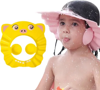 Produktbild von Duschhaube Kinder Badekappe Verstellbar, Duschhaube Kinder, Kinder Shampoo Kappe, Haare Waschen Kinderschutz, Baby Duschhaube Schwein Gelb