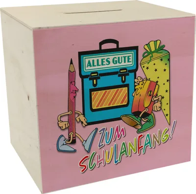 Produktbild von Alles Gute zum Schulanfang Spardose aus Holz in rosa