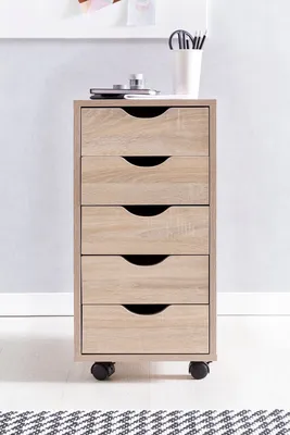 Produktbild von FineBuy Kinder Rollcontainer Sonoma 33 x 64 x 38 cm Holz 5 Schubladen Moderner Schubladencontainer mit Rollen Standcontainer Bürocontainer Rollwagen