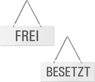 Produktbild von Hängeschild mit Kette Frei Besetzt  Aluminium weiß  | Format 175x65 mm