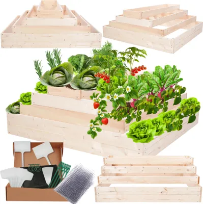 Produktbild von MODO24 Hochbeet Holz, Pflanzkasten, Massivholz, Kiefer, Kräuterbeet, Blumenkasten, Garten, Terrasse, 45x117x100 cm, Natur, ZP09
