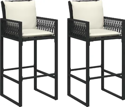 Produktbild von vidaXL Garten-Barhocker mit Kissen 2 Stk. Schwarz Poly Rattan