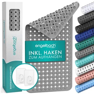 Produktbild von Engelbach Badewannenmatte 88x40cm rutschfest mit Aufhängung - Antirutschmatte Badewanne  - 100 % BPA frei - maschinenwaschbar - Grau