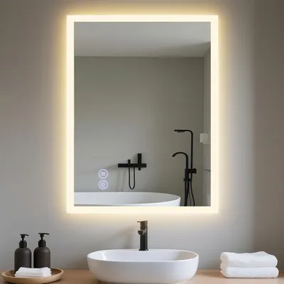 Image de ZMH Éclairage pour miroir de salle de bain 60 x 80 cm Miroir de salle de bain LED à intensité variable avec interrupteur tactile Antibuée Miroir mural Miroir de salle de bain Miroir lumineux