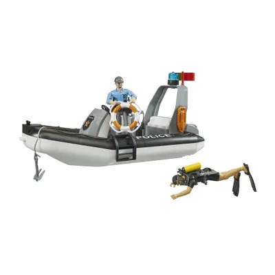 Produktbild von BRUDER bworld Polizei Schlauchboot mit Polizist, Taucher und Zubehör, Boot, 4 Jahr(e), Acrylnitril-Butadien-Styrol (ABS), Schwarz, Weiß