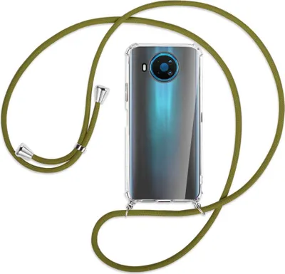 Produktbild von Handykette Backcover-Schutzhülle mit Band (Metall silberfarben) für Nokia 8.3 5G - khaki