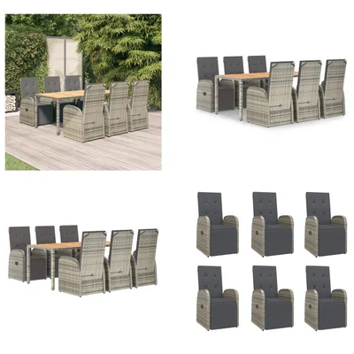 Produktbild von vidaXL 7 tlg. Garten Essgruppe mit Kissen Grau Poly Rattan - Garten Essgruppe - Garten Essgruppen - Essgruppe - Essgruppe Terrasse