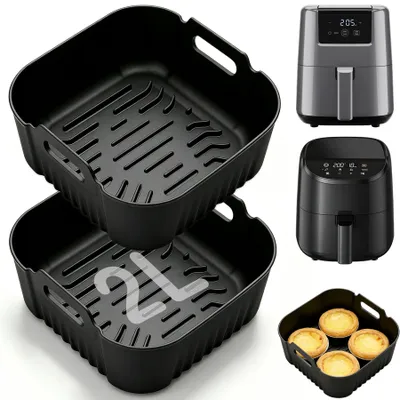 Productafbeelding van Siliconen bakvormen voor heteluchtfriteuses - Hittebestendige bakvormen - Accessoires voor mini-heteluchtfriteuses - Set van 2