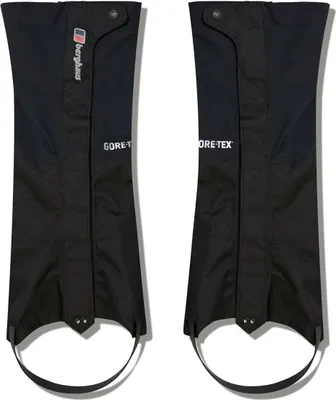 Schwarze GTX II Gamaschen von Berghaus aus GORE-TEX-Material; geeignet für Outdoor-Aktivitäten.