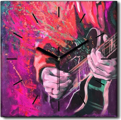 Produktbild von Coloray Uhr auf Leinwand 30x30 cm Wand Uhr Dekoration Wohnzimmer Segeltuch schwarze Hände -Instrumentengitarre.