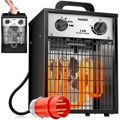 Image de MASKO® Chauffage électrique Aérotherme de chantier avec thermostat intégré Appareil de chauffage électrique avec 3 niveaux de chauffage Soufflerie de chauffage pour une utilisation à l'intérieur et à l'extérieur Protection contre la surcharge Soufflerie de chauffage électrique