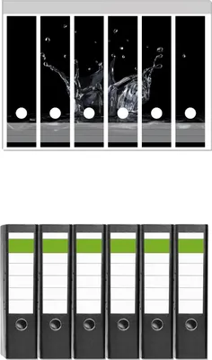 Produktbild von Wallario 6 Stück breite Ordner inkl. Klebeetiketten mit Motive Aufspritzendes Wasser -  Set mit Rückenschildern / Ordnerrücken Stickern