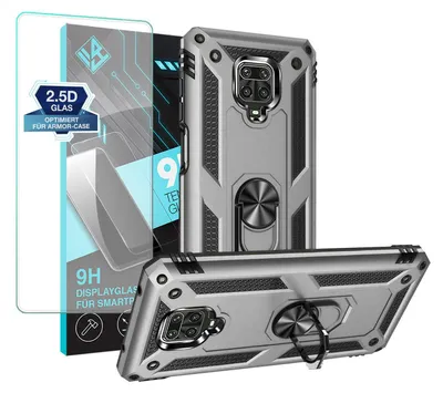 Produktbild von Armor Outdoor Handyhülle für Xiaomi Redmi Note 9 Pro Handy Panzer Case Schutzhülle mit 9H Displayglas Displayschutz Farbe: Silber