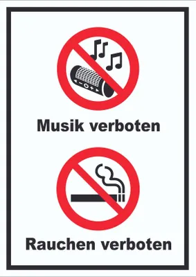 Produktbild von Schild Musik und Rauchen verboten hochkant A5 (148x210mm)