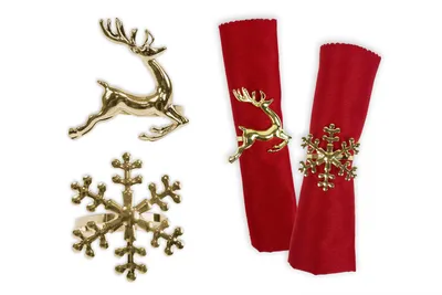 6 Serviettenringe – Goldene Rentiere & Schneeflocken, Weihnachten