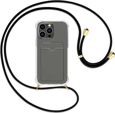 Produktbild von Handykette Backcover-Schutzhülle mit Band (Metall goldfarben) für Apple iPhone 14 Pro Max (6.7'') - schwarz