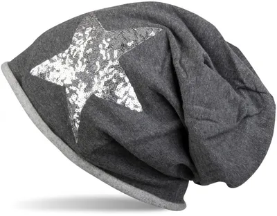 Produktbild von styleBREAKER Beanie Mütze mit silbernem Pailletten Stern und Rollrand, Damen 04024056