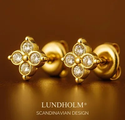Produktbild von Lundholm Ohrstecker Damen Vergoldet my Livan – Edelstahl Gold Plattiert – Zirkonia 0,75 cm – Hypoallergen  Wasserfest Jewellery