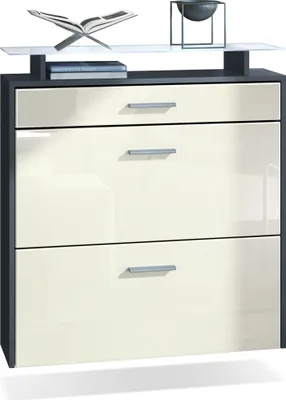 Produktbild von Vladon Schuhschrank Malea, Anthrazit matt/Creme Hochglanz inkl. LED - hängender Schuhkipper für 16 Paar Schuhe (89 x 96 x 23 cm)