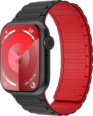 Produktbild von Für Apple Watch SE 2023 40mm Hochwertiges Silikon Magnetschlaufe Ersatz Arm Band Schwarz / Rot
