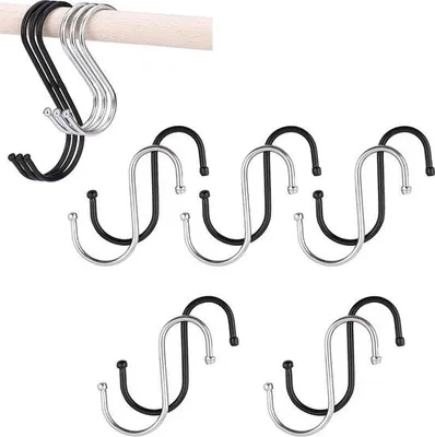 Immagine prodotto di Ganci in acciaio inossidabile nero per l'organizzazione della cucina, 10 pezzi, a forma di S
