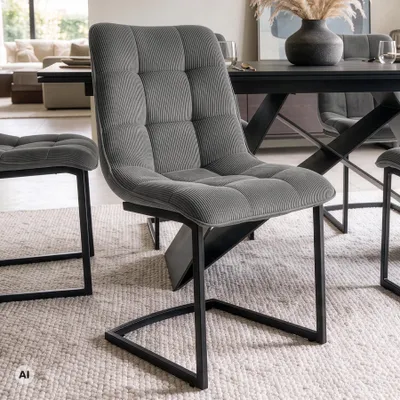 Produktbild von riess-ambiente Freischwinger MIAMI grau matt schwarz Cord Metallgestell mit Absteppungen