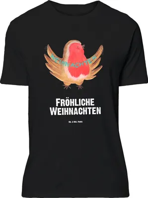Produktbild von Mr. & Mrs. Panda Größe L T-Shirt Rotkehlchen Weihnachten - Schwarz - Geschenk, Xmas, mit Spruch, Heiligabend, Shirt, Frohe, Winter, Weihnachtsgruß, Tshirt