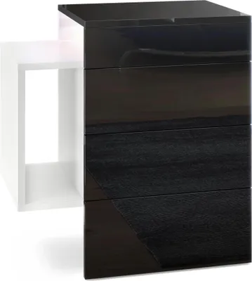 Produktbild von Vladon Nachttisch Queens,  Germany, Nachttischschrank mit 2 Schubladen und 1 seitlichem Fach zur Wandmontage, Weiß matt/Schwarz Hochglanz, inkl. LED Unterbaustrahler weiß (60 x 63 x 36 cm)