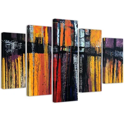Produktbild von 5-teiliges leinwandbild feurige abstraktion 150x100 cm Feeby orange wandbild bereit zum aufhängen