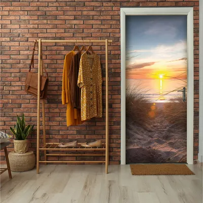 Obrázek produktu pro Tapeta na dveře pláž moře - 91x211 cm jednodílná - netkaná textilie plakát na dveře včetně vložení fototapety na dveře obývací pokoj kuchyně koupelna samolepka na dveře fólie na dveře odolná proti UV záření připravena k instalaci
