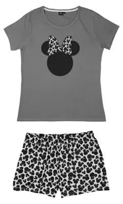 Produktbild von Disney Minnie Mouse Schlafanzug für Damen Pyjama Set Kurzarm Oberteil mit Hose Grau M