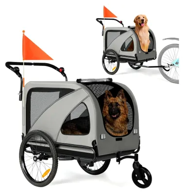 Produktbild von 2-in-1 XXL Fahrradanhänger für Hunde, faltbarer Hundeanhänger mit Dachöffnung, Reflektoren und Reflexstreifen, universelle Fahrradkupplung, höhenverstellbarem Schiebegriff