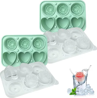 Immagine prodotto di 2 stampi per cubetti di ghiaccio in silicone con coperchio, a forma di cuore, perfetti per whisky, birra, cocktail e bevande, stampi per palline di ghiaccio, contenitore per cubetti di ghiaccio a tenuta stagna e versatile, verde