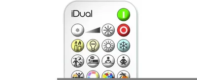 A remote control with various icons representing different lighting functions.