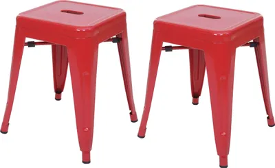 Produktbild von 2er-Set Hocker MCW-A73, Metallhocker Sitzhocker, Metall Industriedesign stapelbar  rot