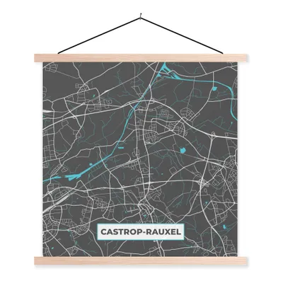 Produktbild von MuchoWow® Textilposter Stadtplan - Deutschlandkarte - Blau - Castrop Rauxel - Karte 60x60 cm mit holzfarbenen Rahmen - Wanddekoration
