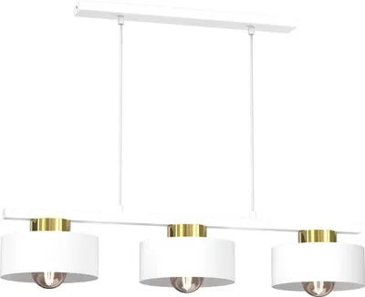 Zdjęcie produktu dla Lampa wisząca biała listwa 3 klosze ze złotymi elementami Marti 3xE27 15W Luminex