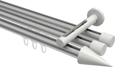 Produktbild von Interdeco Innenlaufstange / Gardinenstange mit Innenlauf Silbergrau / Weiß, Typ Siteno Savio (Kegel), 20 mm Ø 3-läufig, 480 cm