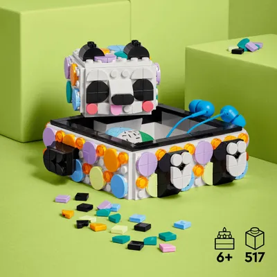 Produktbild von LEGO 41959 DOTS Panda Ablageschale, Bastelset für Schmuckkästchen