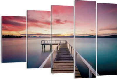 Produktbild von Bild auf Leinwand - Leinwandbild - 5 Teile - Brücke Rosa Himmel - 150x100cm - Wand Bild - Wanddeko - Wandbilder - Leinwanddruck - Bilder - Wanddekoration - Leinwand bilder - Wandbild - EG150x100-4795