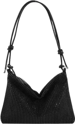 Immagine prodotto di Borsa a tracolla clutch con paillettes, tracolla regolabile, elegante borsa da sera, capiente, con cerniera, borsa a tracolla per ballo di fine anno, matrimonio, festa, banchetto (nera)