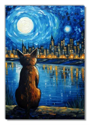 Produktbild von Wallario Poster - Katze im Mondschein, Kunstdruck Größe: 70 x 100 cm