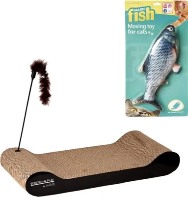 Produktbild von Best Direct Magic Fish + Cat Scratch N Play,Tier Aktivitätsspiel, Katzen Fisch elektrisch + Katzenkratzbrett, Katzenspielzeug, Intelligenzspielzeug,