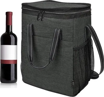 Produktbild von Famanu Weintasche für 6 Flaschen - Tragbare Kühltasche mit Tragegurt für Picknick, Party, BBQ, Camping - Schwarz - 26 × 16 × 33 cm