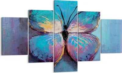 Produktbild von Bild auf Leinwand - Leinwandbild - 5 Teile - Handschriftlich Schmetterling Blau - 125x70cm - Wand Bild - Wanddeko - Wandbilder - Leinwanddruck - Bilder - Wanddekoration - Leinwand bilder EA125x70-4470