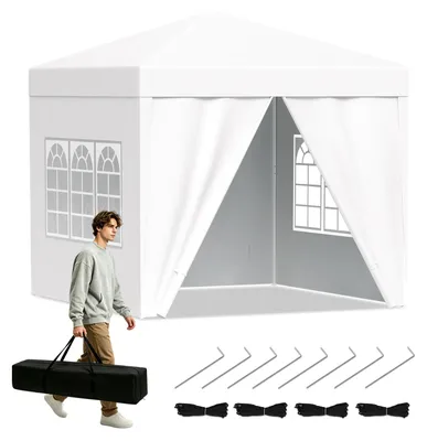 Produktbild von Peviasot Faziango Pavillon 3x3 m mit Seitenwänden und Fenstern, Pop-Up Faltpavillon mit wasserdichtem 210D-Oxforddach, UV-Schutz 50+, höhenverstellbar, Tragetasche, Weiß
