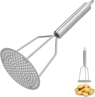 Productafbeelding van Aardappelstamper van roestvrij staal, handmatige stamper voor fruit en vlees met ergonomisch handvat voor de keuken